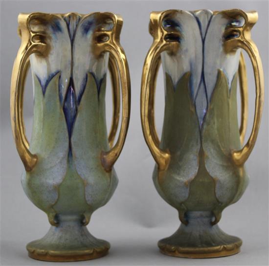 A pair of Art Nouveau period Amphora vases, possibly designed by Paul Dachsel, 24.5cm